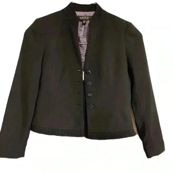 Kasper Women’s Suit Blazer Jacket and Skirt Sz.4p Black w/ Pleats - Picture 3 of 13